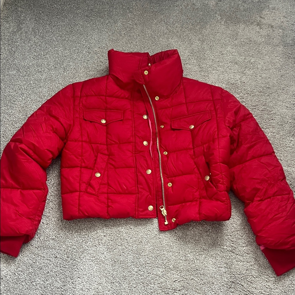 J. Crew Red and Pink Puffer Jacket